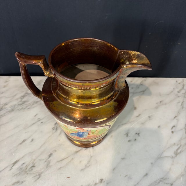 Ceramic 19th Century English Copper Lustreware Pottery Pitcher Jug With Classical Handpainted Figural Decoration For Sale - Image 7 of 8