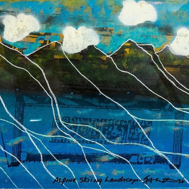 Iain Baxter, "Alpine Skiing Landscape" Conceptual Monoprint Painting For Sale - Image 4 of 5