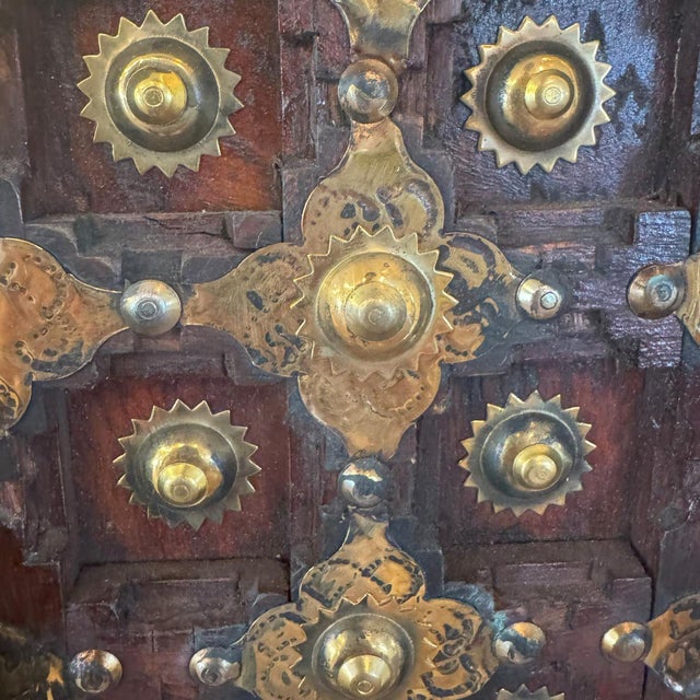 Far Pavilions Large 47 Inch Antique Indian Wall Mirror | Handcrafted Solid Wood & Hammered Brass Entryway Decor | Ornate Rectangle Bathroom Vanity Mirror For Sale - Image 4 of 4