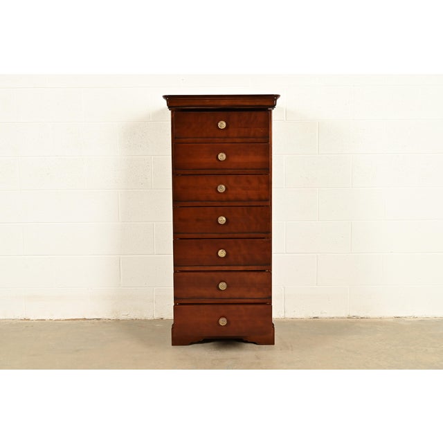 Late 20th Century Grange French Louis Philippe Solid Cherry Wood Highboy Dresser or Semainier For Sale - Image 5 of 14