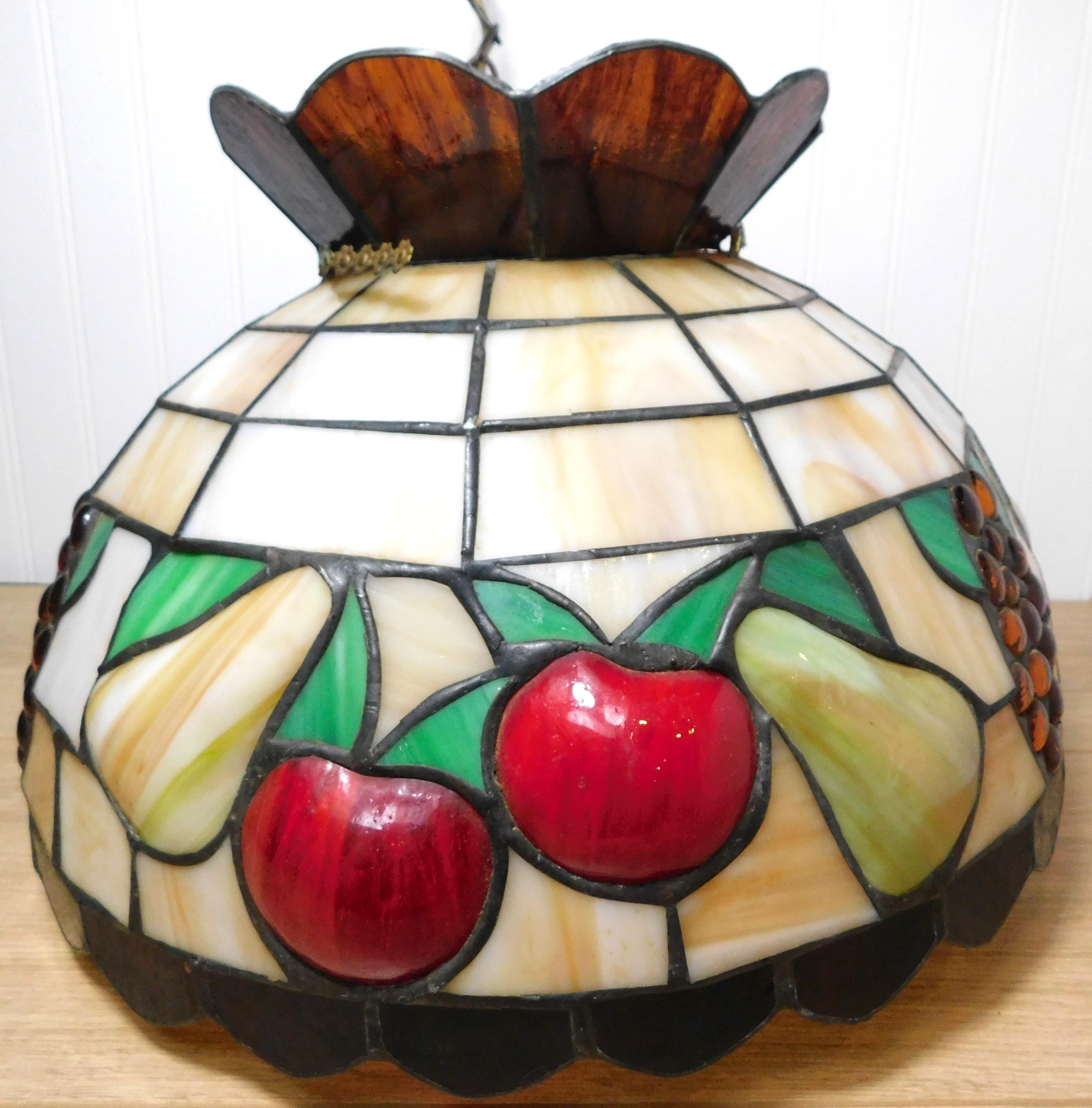 Vintage Slag Glass Pendant Light Fruit Motif | Chairish