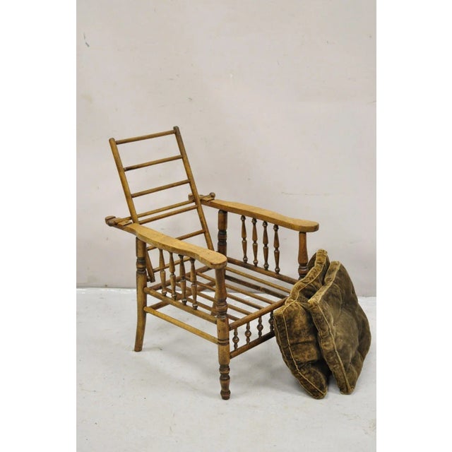 19th Century Antique Arts & Crafts Mission Turn Carved Walnut Small Child's Morris Chair For Sale - Image 12 of 12