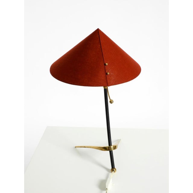Large Mid-Century Modern Tripod Brass Table Lamp with Fabric Shade from Kalmar, 1950s For Sale - Image 14 of 18