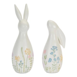 Pastel Floral Rabbit Figurines (Set of 2) For Sale