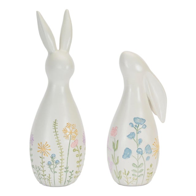 Pastel Floral Rabbit Figurines (Set of 2) For Sale