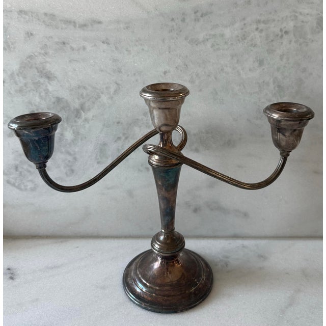 Gorham Pair of Vintage Gorham Silver Plated 3 Arm Weighted Candelabras For Sale - Image 4 of 11
