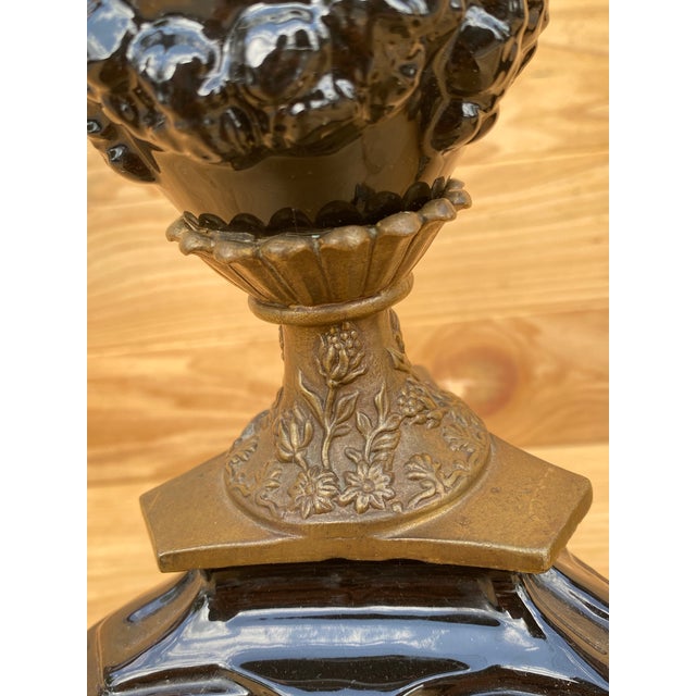 Metal Vintage French Neogothic Altar Torchère Candlestick Set With Black Porcelain- Set of 2 For Sale - Image 7 of 8