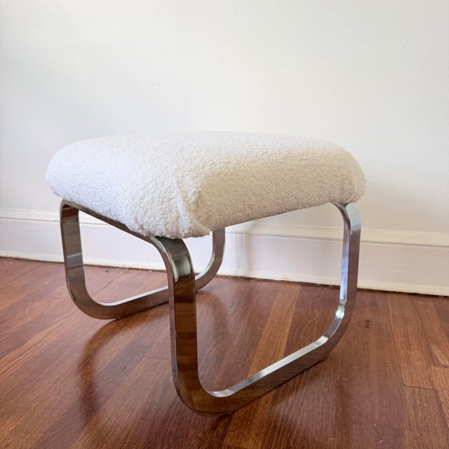 MCM Cantilever Chrome Ottoman Stool by Milo Baughman for Dia For Sale - Image 9 of 12