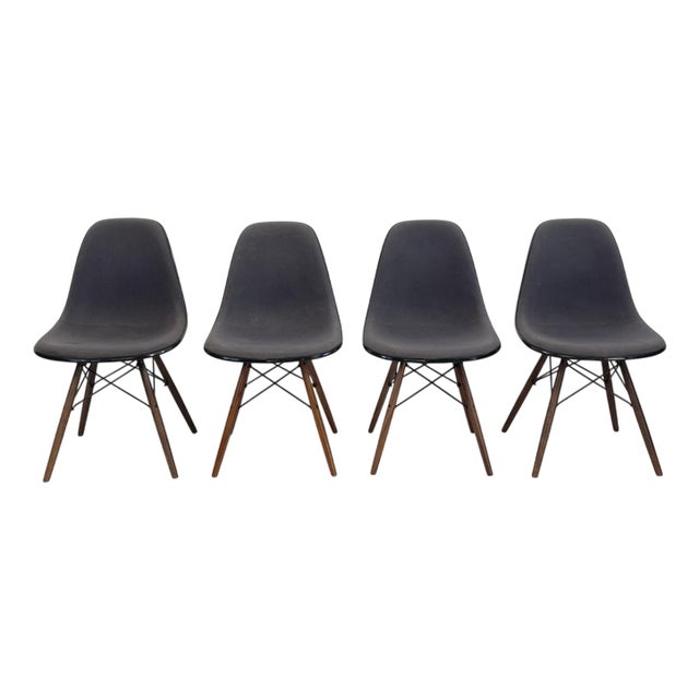 DSW Upholstered Side Chairs with Grey Covers by Charles and Ray Eames for Herman Miller, Set of 4 For Sale