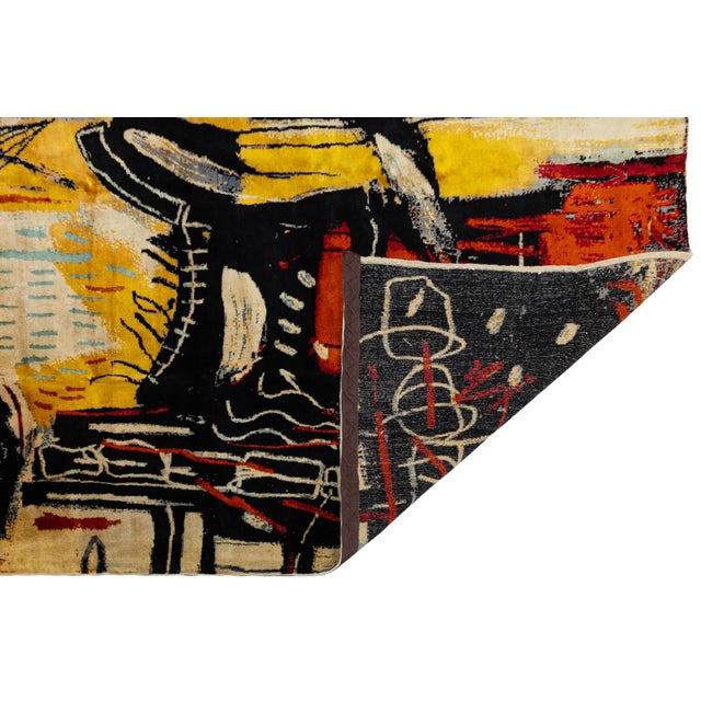 Abstract Neo-Expressionist Basquiat-Style Hand-Knotted Wool Area Rug Avant-Garde Abstract For Sale - Image 3 of 12