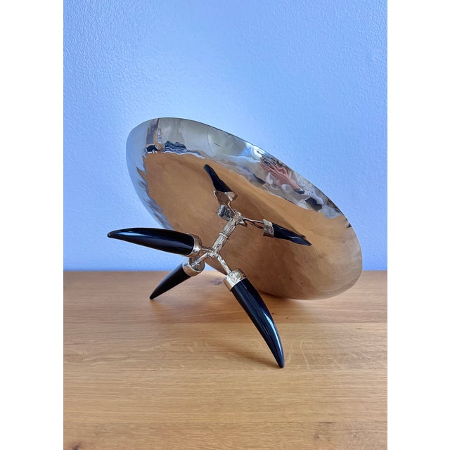 Contemporary Faux Tusk Stainless Steel Bowl — Decorative Home Accessory, Modern Accent For Sale - Image 3 of 3