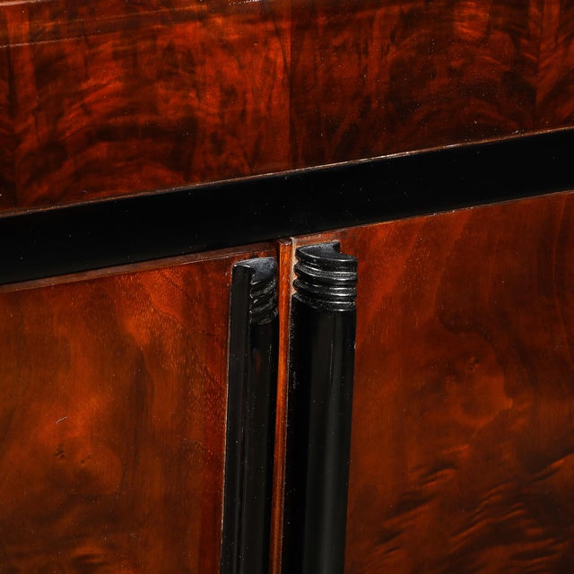 Art Deco Machine Age Waterfall Front Book-Matched Walnut & Black Lacquer Cabinet For Sale - Image 15 of 18