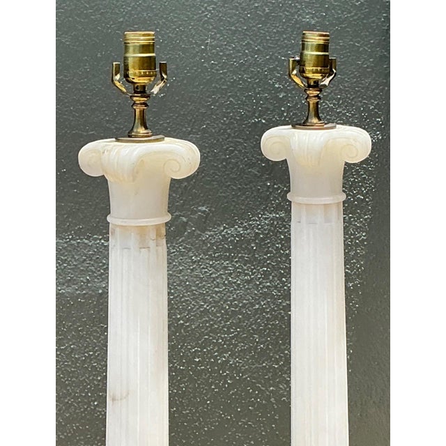 Vintage Alabaster Column Table Lamps - A Pair For Sale - Image 9 of 15