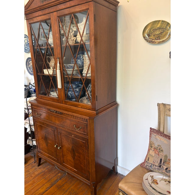 Vintage Federal Style Mahogany China Cabinet / Bookcase For Sale - Image 10 of 15
