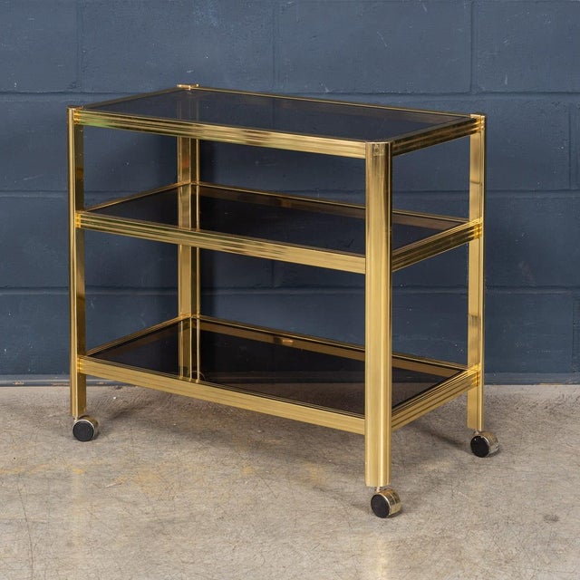 1970s Vintage Brass and Smoked Glass Drinks Trolley from Maison Jansen, 1970 For Sale - Image 5 of 18