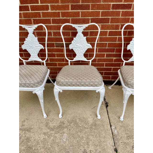 1950s Woodard Trianon Wrought Iron Patio Dining Chairs Hollywood Regency Set of 4 For Sale In Chicago - Image 6 of 14