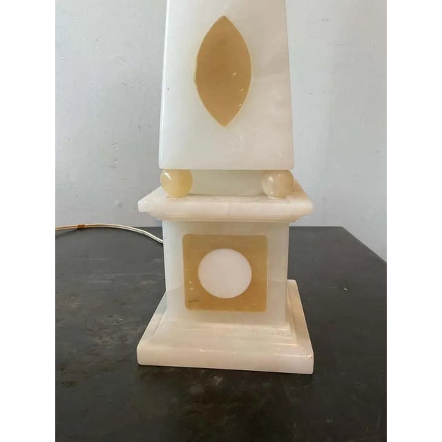 Italian 1950s Inlaid Marble Obelisk Lamps - a Pair For Sale - Image 9 of 10