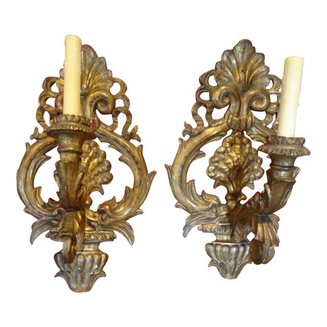19th Century Italian Giltwood Sconces, a Pair For Sale