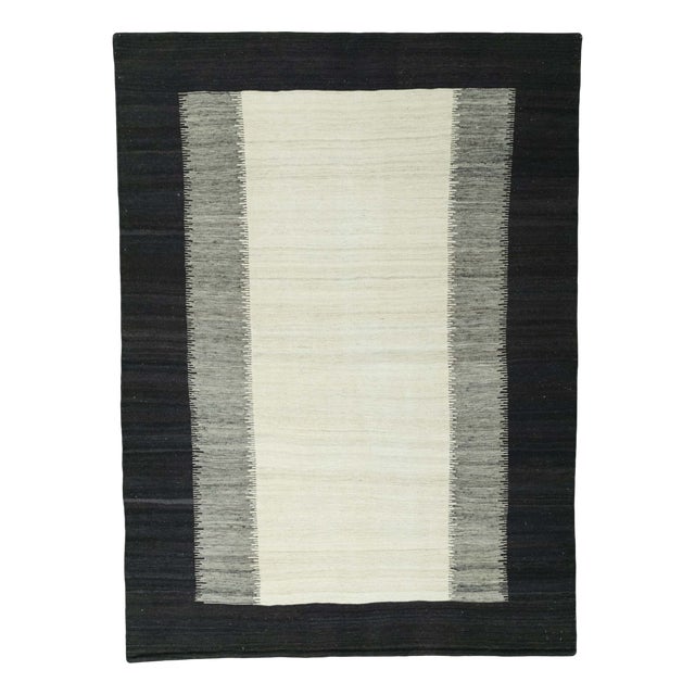 Modern Black and White Handwoven Designer Kilim Rug For Sale