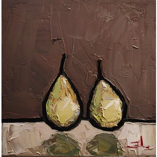 Two Pears Impressionist Oil Painting by Uk Artist Vivek Mandalia For Sale