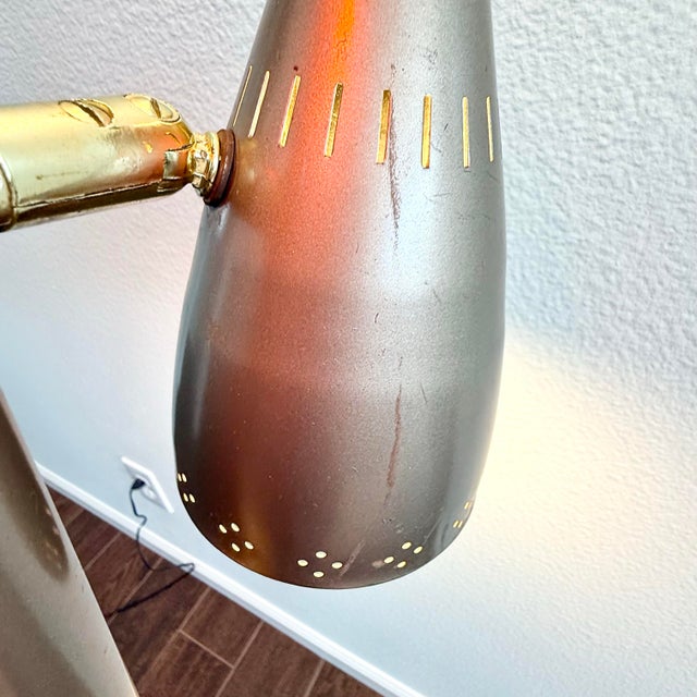 Mid Century Modern Tension Pole Lamp Bronze Punched Cone Shades 1960's Vintage For Sale - Image 12 of 12