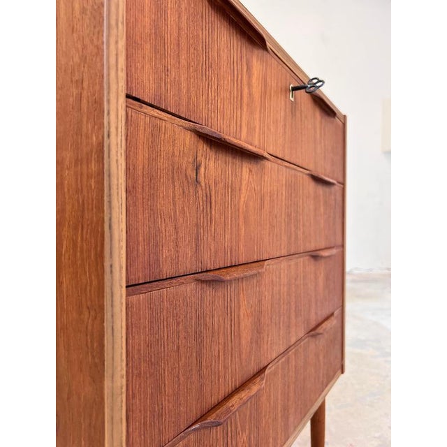 Teak Chest of Drawers with Lock, Denmark, 1960s For Sale - Image 4 of 11