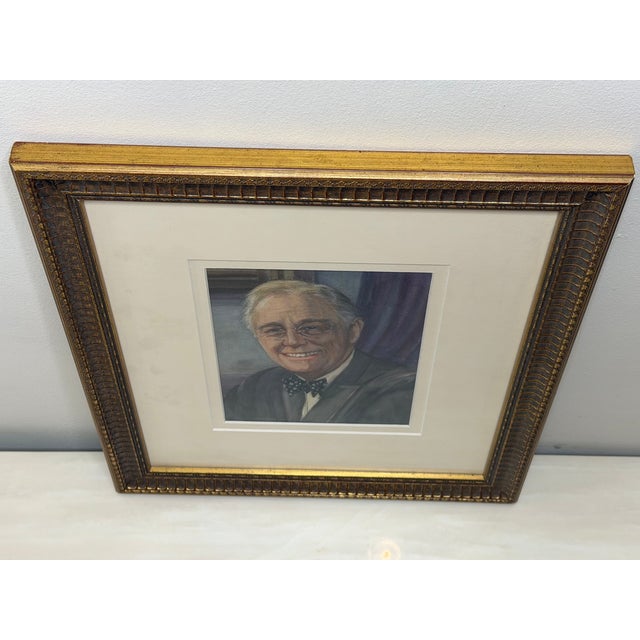 1940s President Franklin D. Roosevelt Portrait Painting Circa 1940's Mid Century Framed For Sale - Image 5 of 18