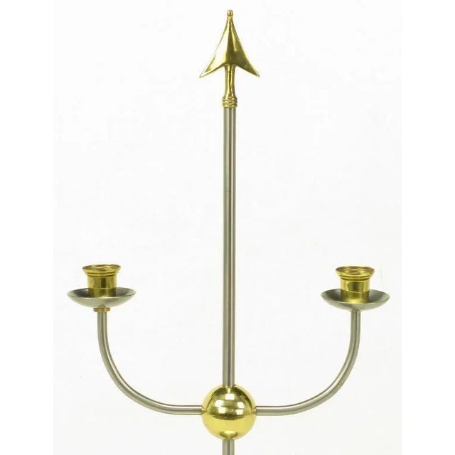 Italian Empire Style Brushed Steel & Brass Candelabra - a Pair For Sale In Chicago - Image 6 of 10