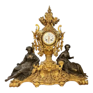 Antique French Figural Gilded Bronze Mantle Clock, Raingo, Circa 1880
