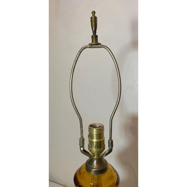 Metal Antique Cut to Clear Bohemian Czech Orange Clear Glass Crystal Table Floral Lamp For Sale - Image 7 of 11
