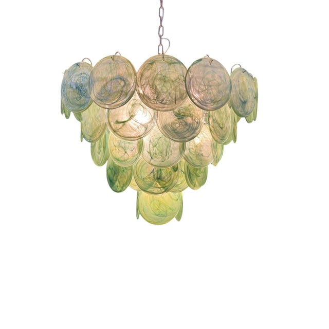 Contemporary Italian Pendant Light with Green Iridescent Glass Discs from Justfurnituress SRL For Sale - Image 3 of 14