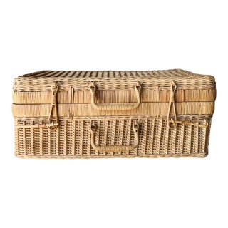 Mid 20th-Century Extra Large Handwoven Valise-Style Rattan Storage Basket, Hong Kong For Sale