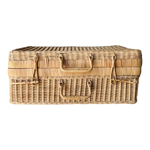 Mid 20th-Century Extra Large Handwoven Valise-Style Rattan Storage Basket, Hong Kong For Sale