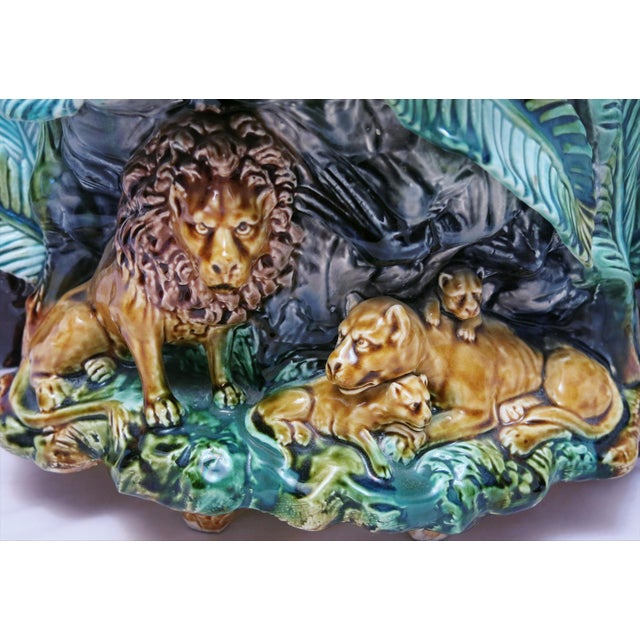 Antique French Onnaing Majolica Blackamoor and Lions Jardinière, C. 1900 For Sale In Raleigh - Image 6 of 12