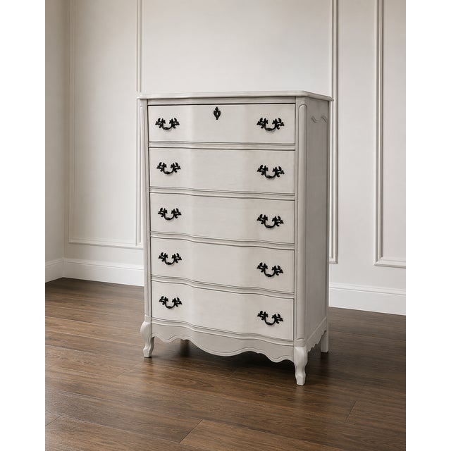Bring timeless elegance to your home with this beautifully refinished vintage French Provincial chest. Featuring graceful...
