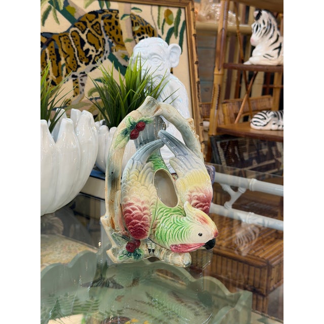 Vintage Japanese Majolica Style Parrot Vase For Sale - Image 11 of 11