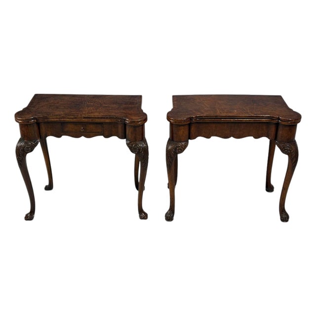 Georgian, Card or Game Tables, a Pair, Tapestry, Mahogany, 18th Century For Sale