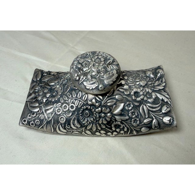 Tiffany and Co. Antique Ornate Tiffany & Co. Silver Wood Repousse Ink Blotter Desk Top Article For Sale - Image 4 of 13