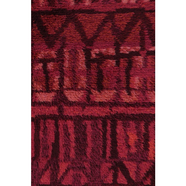 Vintage Swedish Rya Rug With Magenta Spires and Red Geometry - Rug & Kilim For Sale In New York - Image 6 of 9