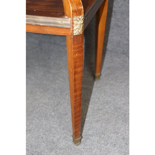 French Marquetry Louis XVI Style Bronze Mounted Two Tier Dessert Table For Sale - Image 9 of 9
