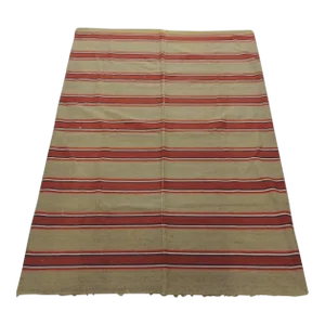 Large Vintage Red and Camel Stripes Turkish Textile Panel