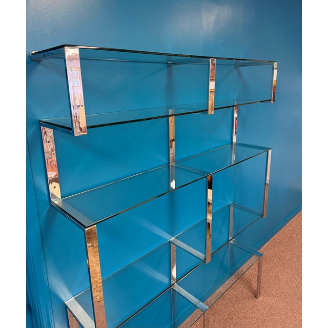Mid-Century Modern 1970s Chrome and Glass Wall Mounted Shelving Unit Attributed to Milo Baughman James Howell For Sale - Image 3 of 6