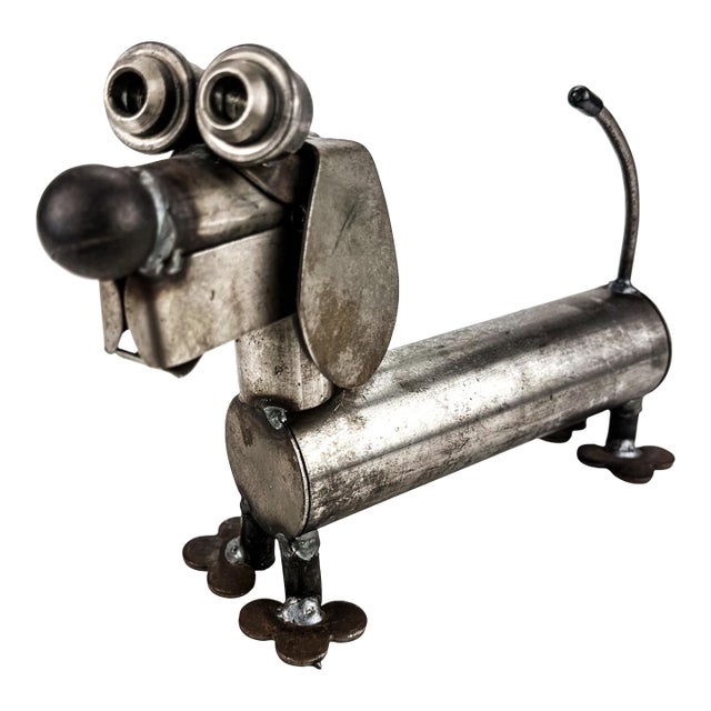 Large Vintage Metal Scrap Art Sculpture of Dog For Sale