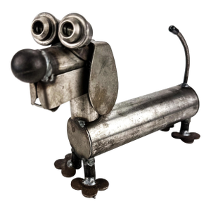 Large Vintage Metal Scrap Art Sculpture of Dog