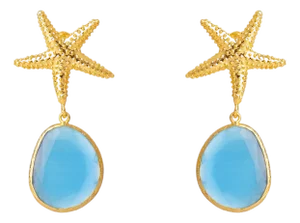 Ocean Star Blue Cat Eye Gold Earrings, A Pair