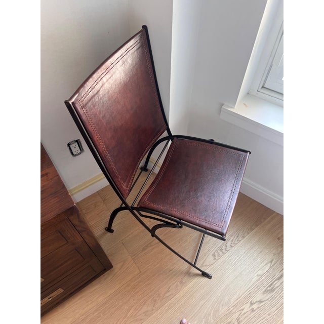 Late 19th Century Antique French Leather and Wrought Iron Folding Chairs, Set of 4, Late 19th Century For Sale - Image 5 of 5