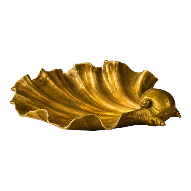 Vintage Gilt Brass Nautilus Shell Catchall Bowl | Hollywood Regency Coastal Decor For Sale