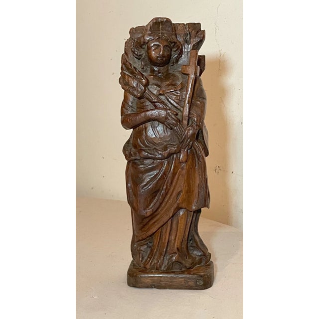 Antique 18th Century Hand Carved Wood Mary Jesus Santos Saint Sculpture Statue For Sale - Image 4 of 14