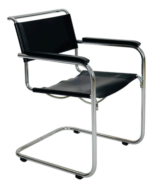 Bauhaus Black Leather Iconic Armchair by Mart Stam for Thonet, 1980s