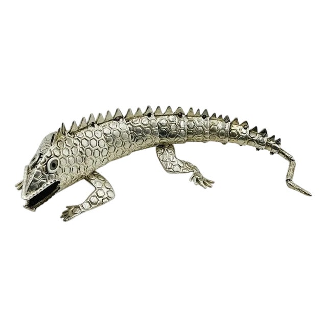 1980s Emilia Castillo Articulated Silver Plate Lizard Sculpture, Taxco Mexico For Sale